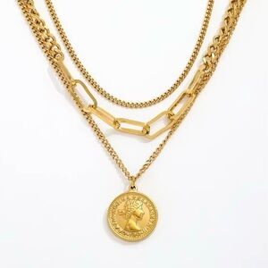 18K Gold Plated  Layered Coin Pendant Necklace